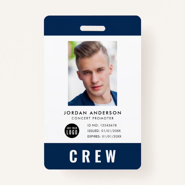 Custom Colour Add Logo Photo CREW PASS Badge ID Badge (Front)