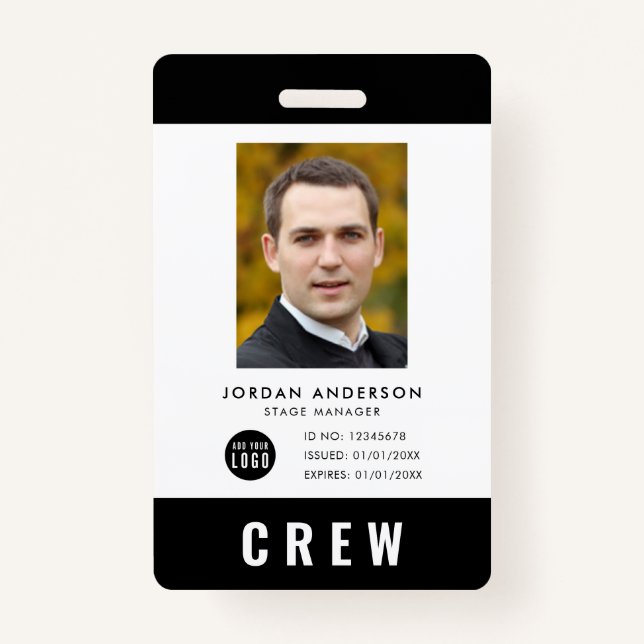 Custom Colour Add Logo Photo CREW Pass ID Badge (Front)