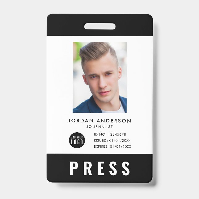 Custom Colour Add Logo Photo Journalist Press Pass ID Badge (Front)