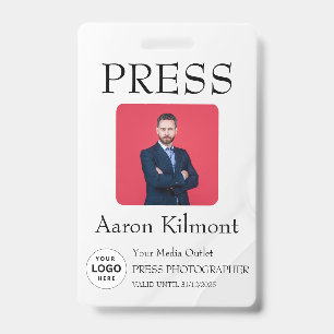 Custom Colour Add Logo Photo Photographer Press Ba ID Badge