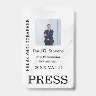 Custom Colour Add Logo Photo Photographer Press Ba ID Badge