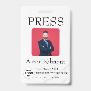 Custom Colour Add Logo Photo Photographer Press Ba ID Badge