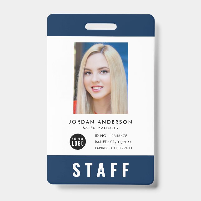 Custom Colour Add Logo Photo STAFF Pass ID Badge (Front)