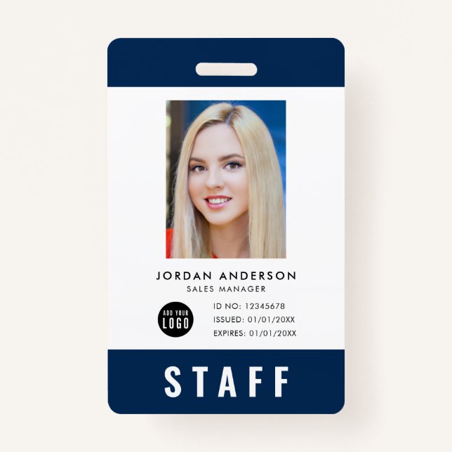 Custom Colour Add Logo Photo STAFF Pass ID Badge (Front)