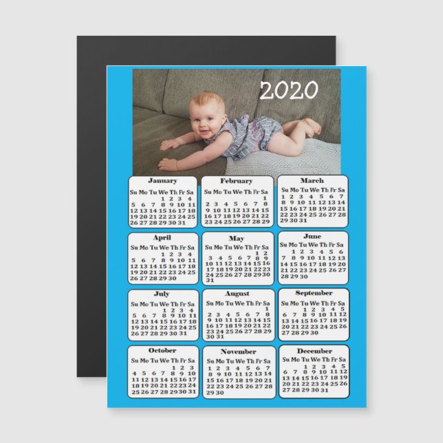 Custom Colour Add  Photo to 2020 Mini Calendar Magnetic Invitation (Front/Back)
