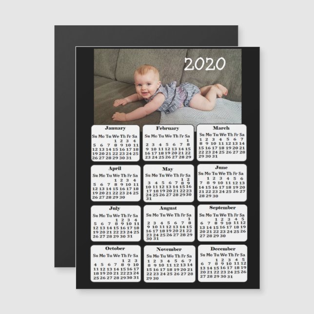 Custom Colour Add  Photo to 2020 Mini Calendar Magnetic Invitation (Front/Back)