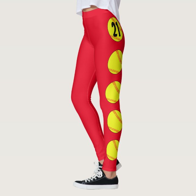 Custom Colour and Jersey Number Softball Leggings (Left)