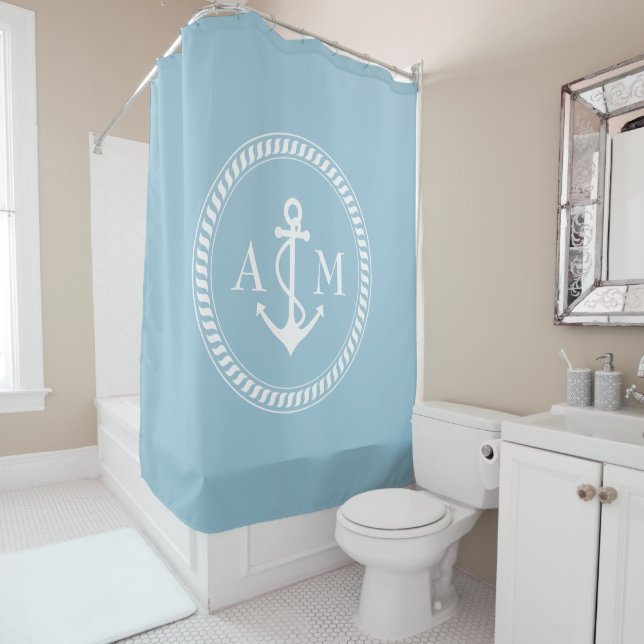 Custom Colour and Monogram Ship Anchor Shower Curtain (In Situ)