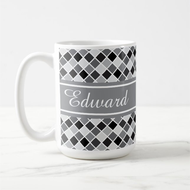 Custom Colour and Name Small Square Tile Pattern Coffee Mug (Left)