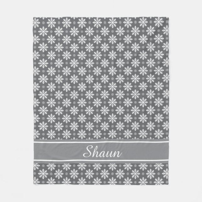 Custom Colour and Name Snowflake Pattern Fleece Blanket (Front)