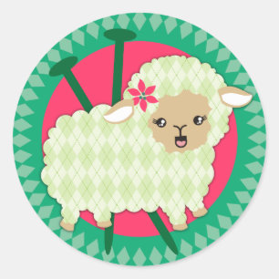 Custom colour argyle lamb sheep knitting needles classic round sticker