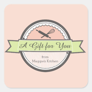 custom colour bakery rolling pin whisk baking square sticker