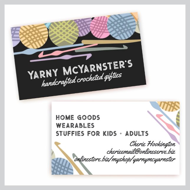 Custom colour balls of yarn crochet hooks biz card (Creator Uploaded)
