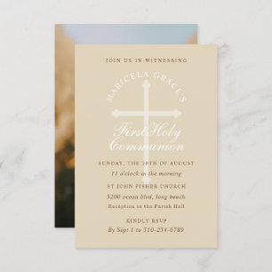 Custom Colour Beige Cross First Communion Invitation