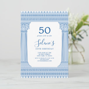 custom colour birthday party with Greek temple Invitation