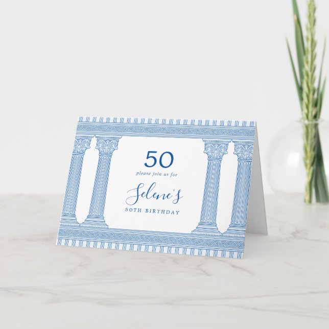 custom colour birthday party with Greek temple Invitation (Front)