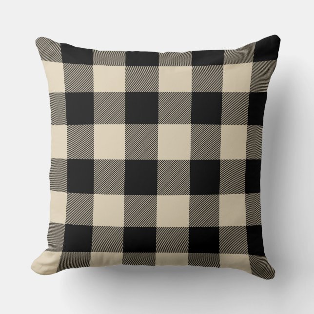 Custom Colour Black and Beige Buffalo Check Plaid Cushion (Front)