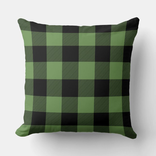 Custom Colour Black and Green Buffalo Check Plaid Cushion (Front)