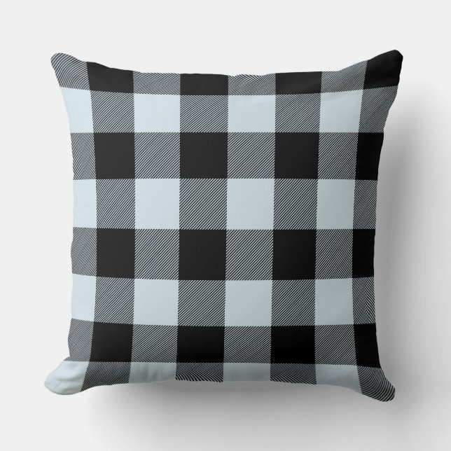 Custom Colour Black and Pale Blue Buffalo Check Cushion (Front)