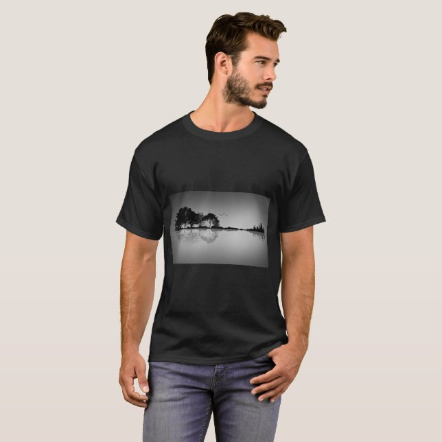 Custom Colour Black Guitar Water Reflection T T-Shirt (Front Full)