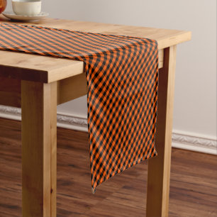 Custom Colour Black Orange Gingham Check Pattern Short Table Runner