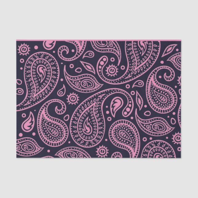 Custom Colour Black & Pink Classic Paisley Pattern Tissue Paper (Front)