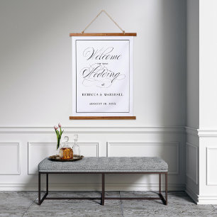 Custom Colour Black Wedding Welcome Sign Hanging Tapestry