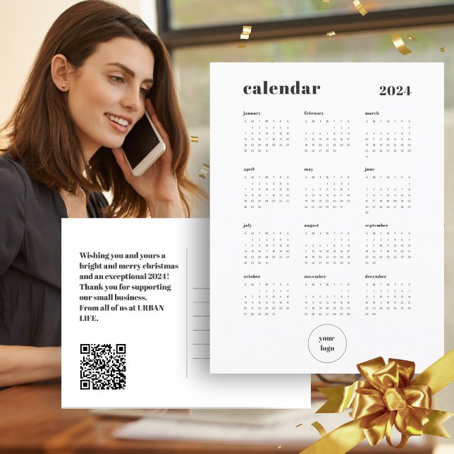 Custom Colour Business  QR Code Logo 2024 Calendar Postcard (Creator Uploaded)