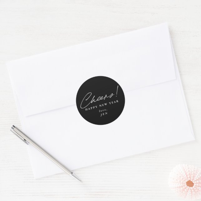 Custom Colour Cheers! Happy New Year Classic Round Sticker (Envelope)
