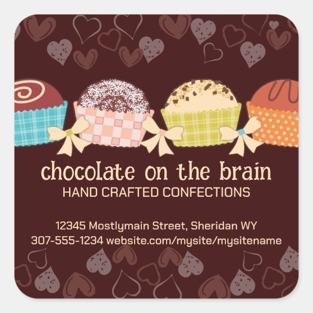 Custom colour chocolate truffles confections candy square sticker (Front)