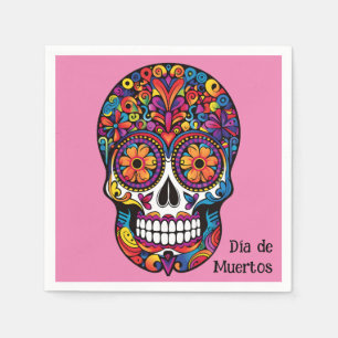 Custom colour colourful sugar skull  Día de Muerto Napkin