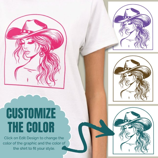 Custom Colour Coquette Cowgirl Line Drawing Shirt (Custom Color Coquette Cowgirl Line Drawing Shirt)