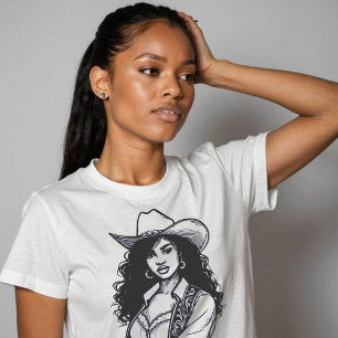 Custom Colour Cowgirl Line Drawing Country Western T-Shirt