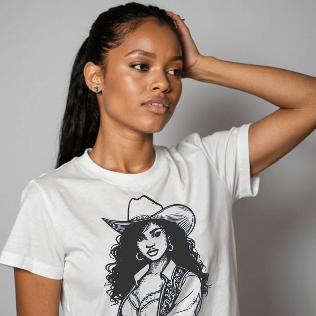 Custom Colour Cowgirl Line Drawing Country Western T-Shirt (Custom Color Cowgirl Line Drawing Country Western T-Shirt)