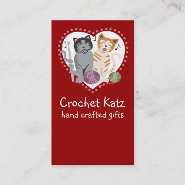 Custom colour crochet hook yarn cats business card (Front)