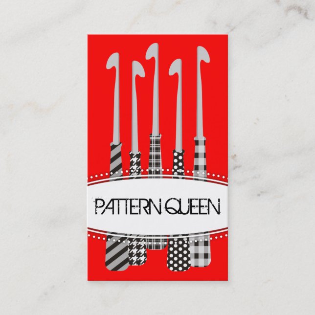 custom colour crochet hooks patterns black white business card (Front)