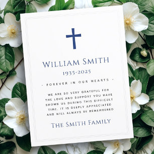 Custom colour cross funeral sympathy thank you car card
