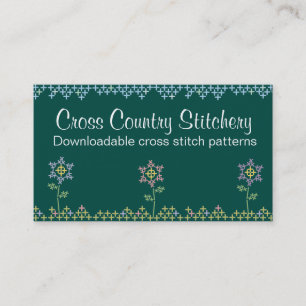 Custom colour cross stitch embroidery flowers business card