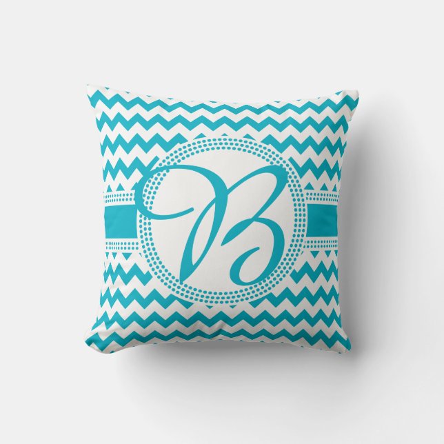 Custom Colour Cursive Monogram Green and White Cushion (Front)