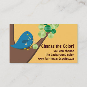Custom colour cute blue bird knitting needles yarn business card