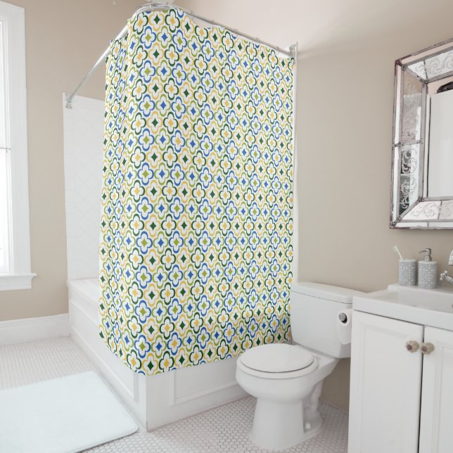 Custom Colour Diamond Floral Pattern Shower Curtain (In Situ)