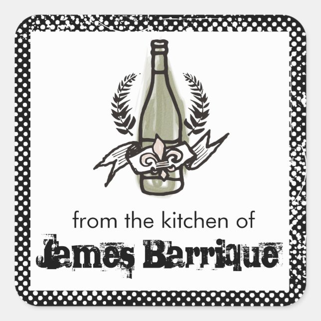 Custom colour doodle French vineyard homemade wine Square Sticker (Front)