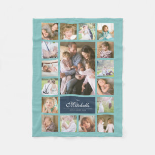 Custom Colour Elegant Script Family Photo Collage Fleece Blanket