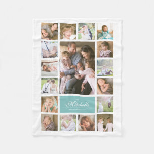 Custom Colour Elegant Script Family Photo Collage Fleece Blanket