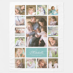 Custom Colour Elegant Script Family Photo Collage Fleece Blanket