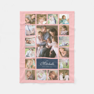 Custom Colour Elegant Script Family Photo Collage Fleece Blanket
