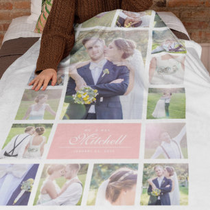 Custom Colour Elegant Script Mr & Mrs Photo Collag Fleece Blanket