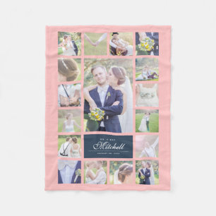 Custom Colour Elegant Script Mr & Mrs Photo Collag Fleece Blanket