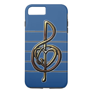 Custom Colour Embossed Music Treble Clef and Heart iPhone 8 Plus/7 Plus Case