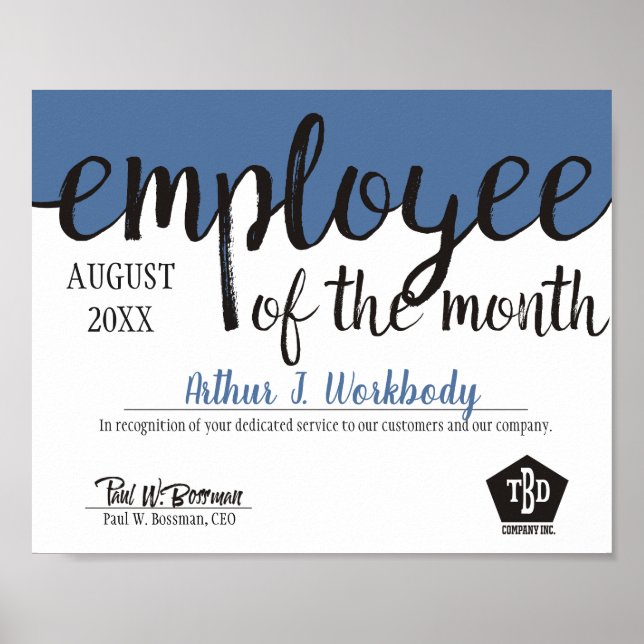 Custom colour employee of the month certificate poster (Front)